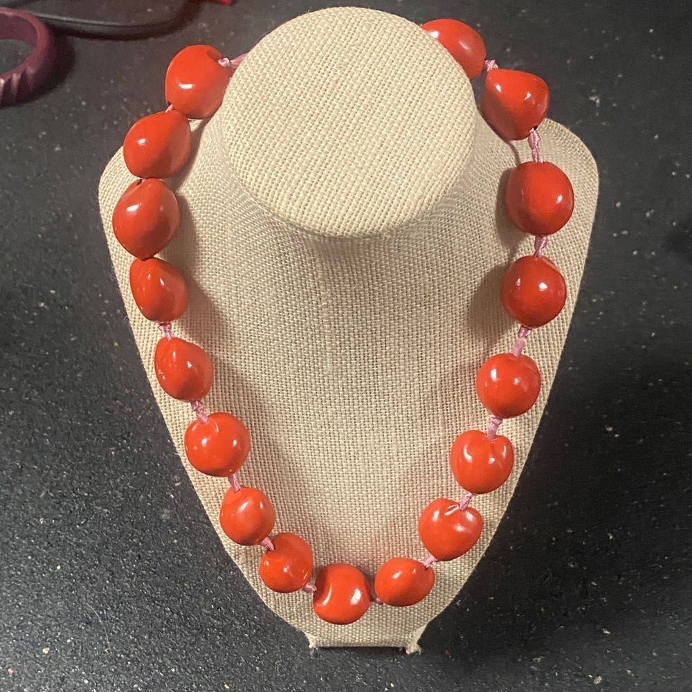 Orange Red kukui Nut Beaded Necklace